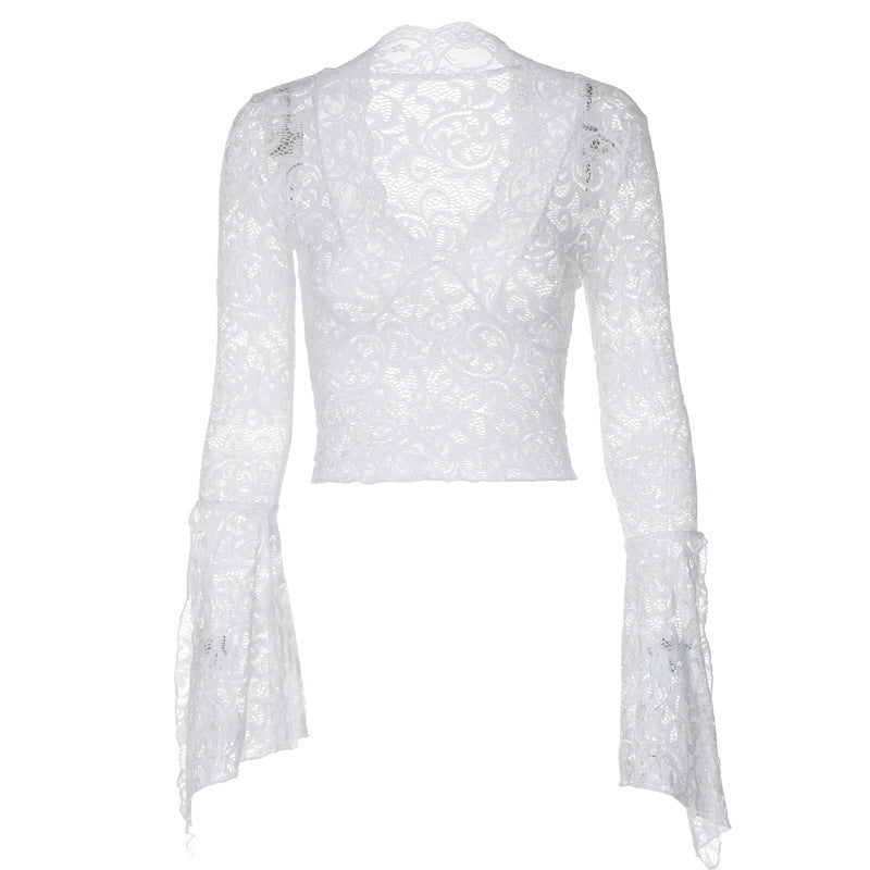 Lace Top Manga Longa Pérola ⊹ ࣪ ˖