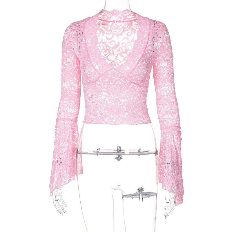 Lace Top Manga Longa Pérola ⊹ ࣪ ˖